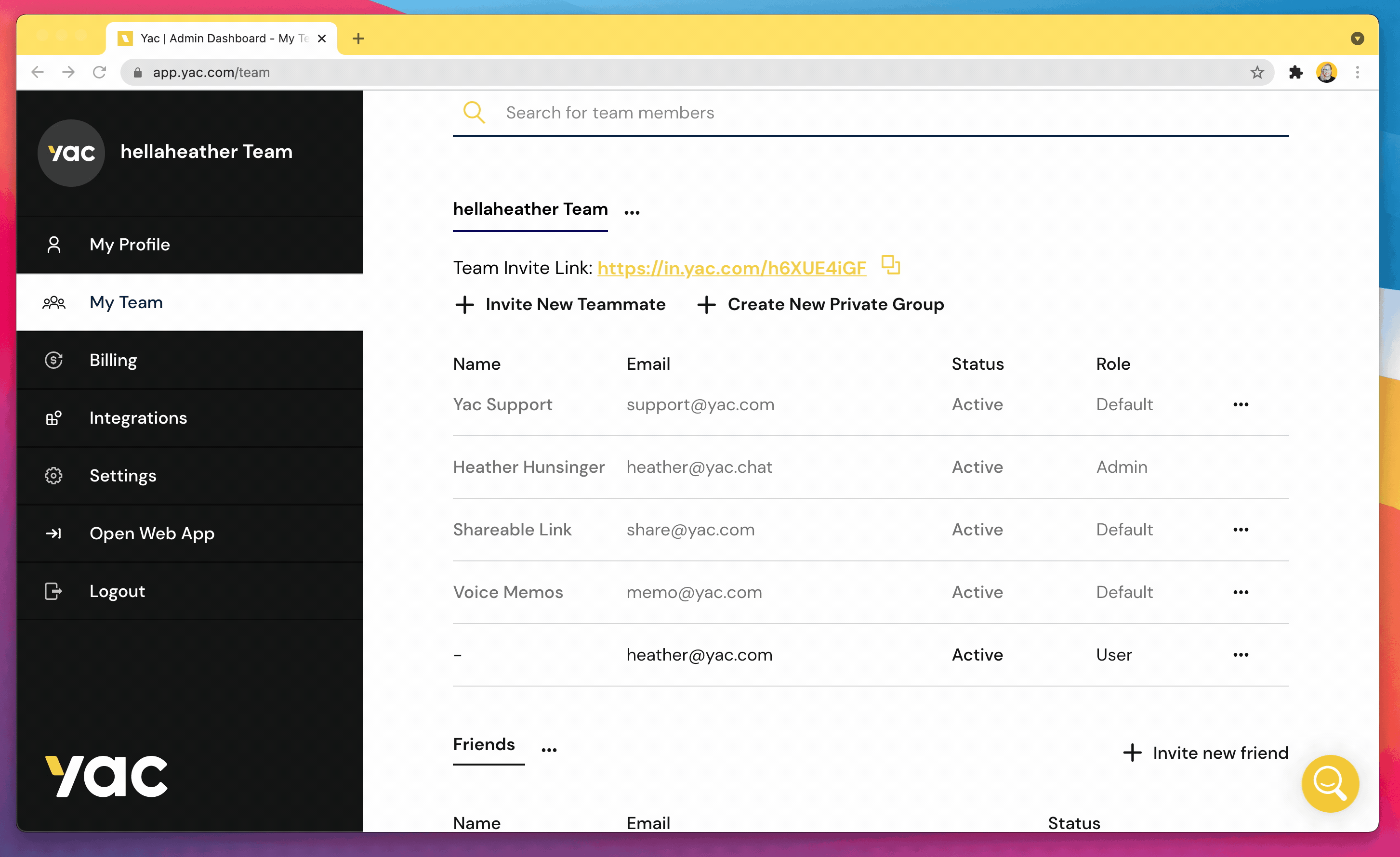 Removing someone from Yac team in Admin profile