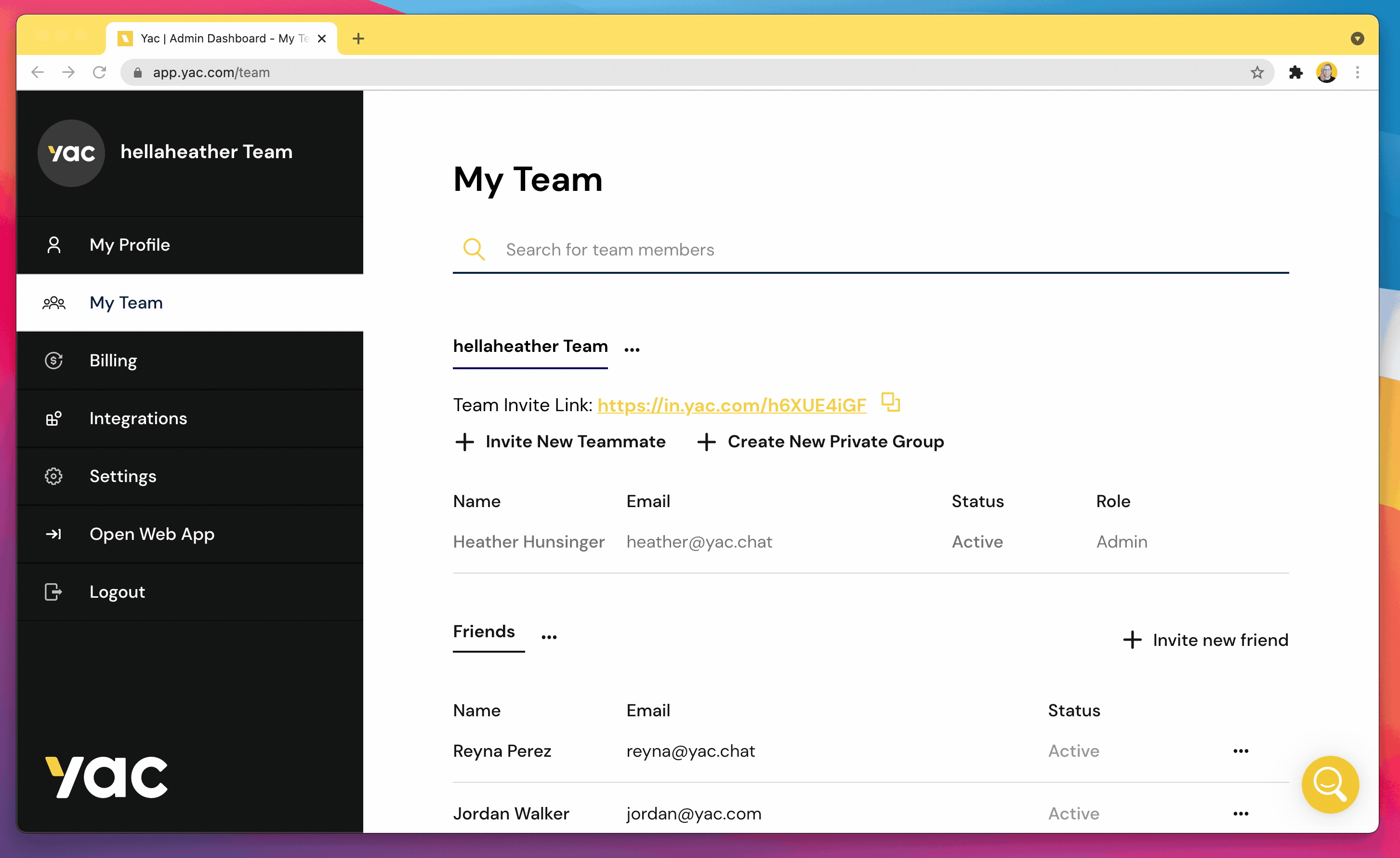 Inviting a teammate in the Admin profile