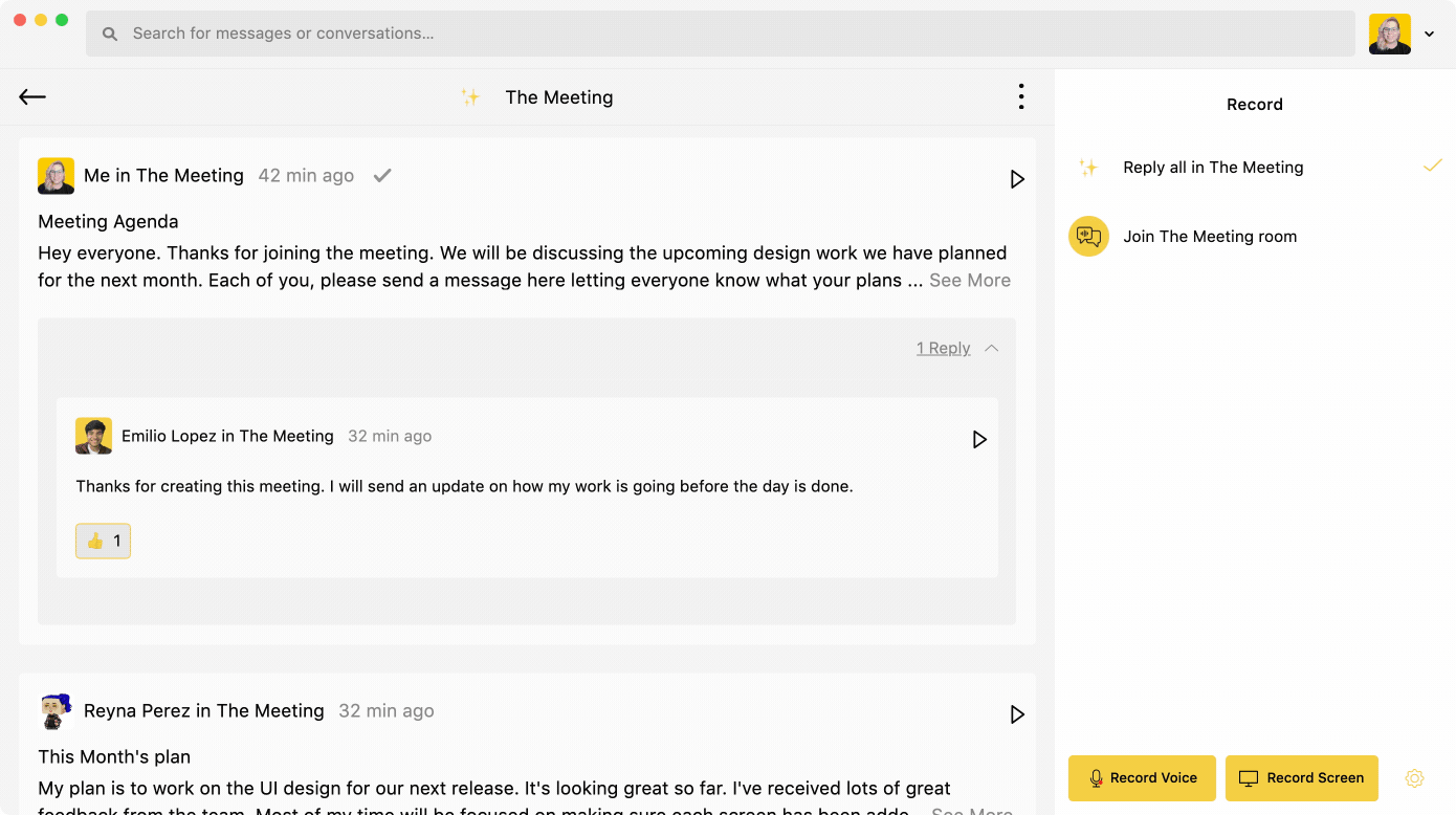 Replying to a message in an async meeting
