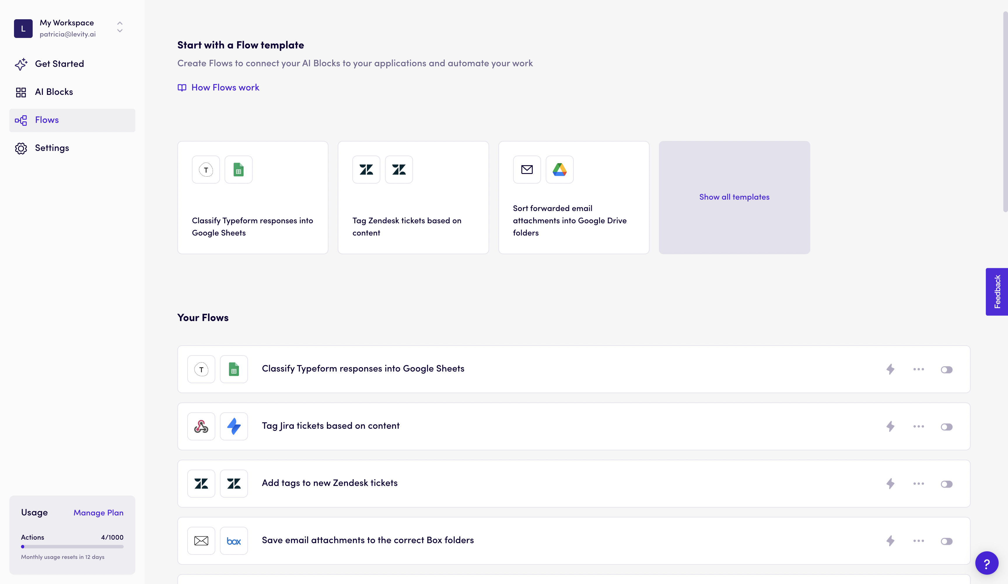 Connect your AI Block to one of our Workflow Templates - Levity