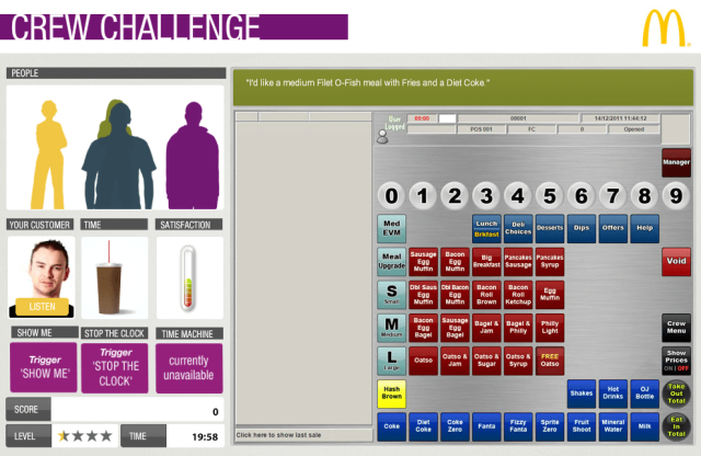 Screenshot of McDonald's till training.