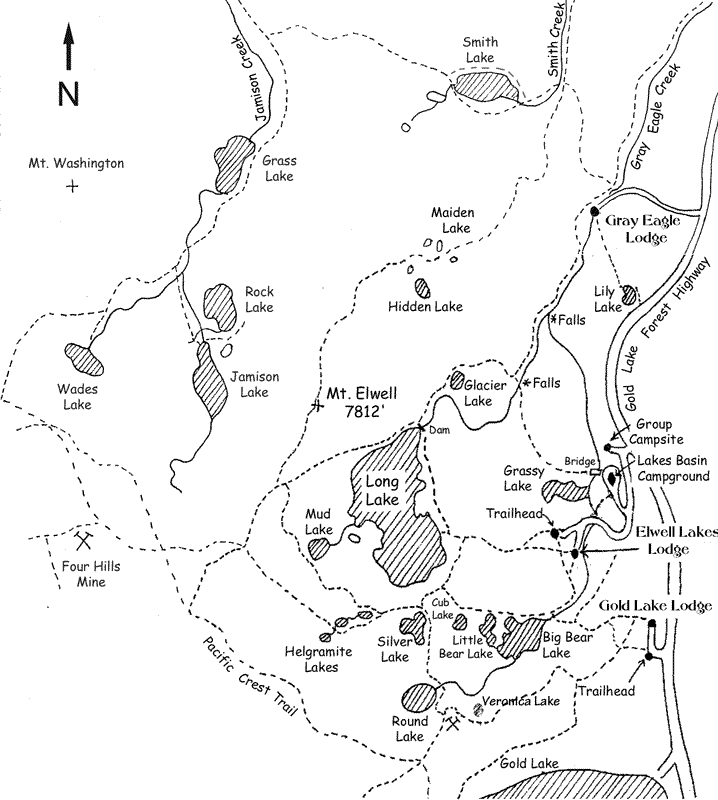 The trail map of the Lakes Basin shows all the lakes you can hike to during your visit