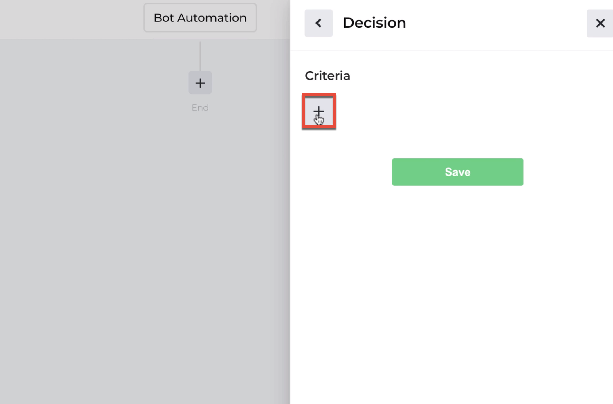 Screenshot with button highlighted to add decision criteria