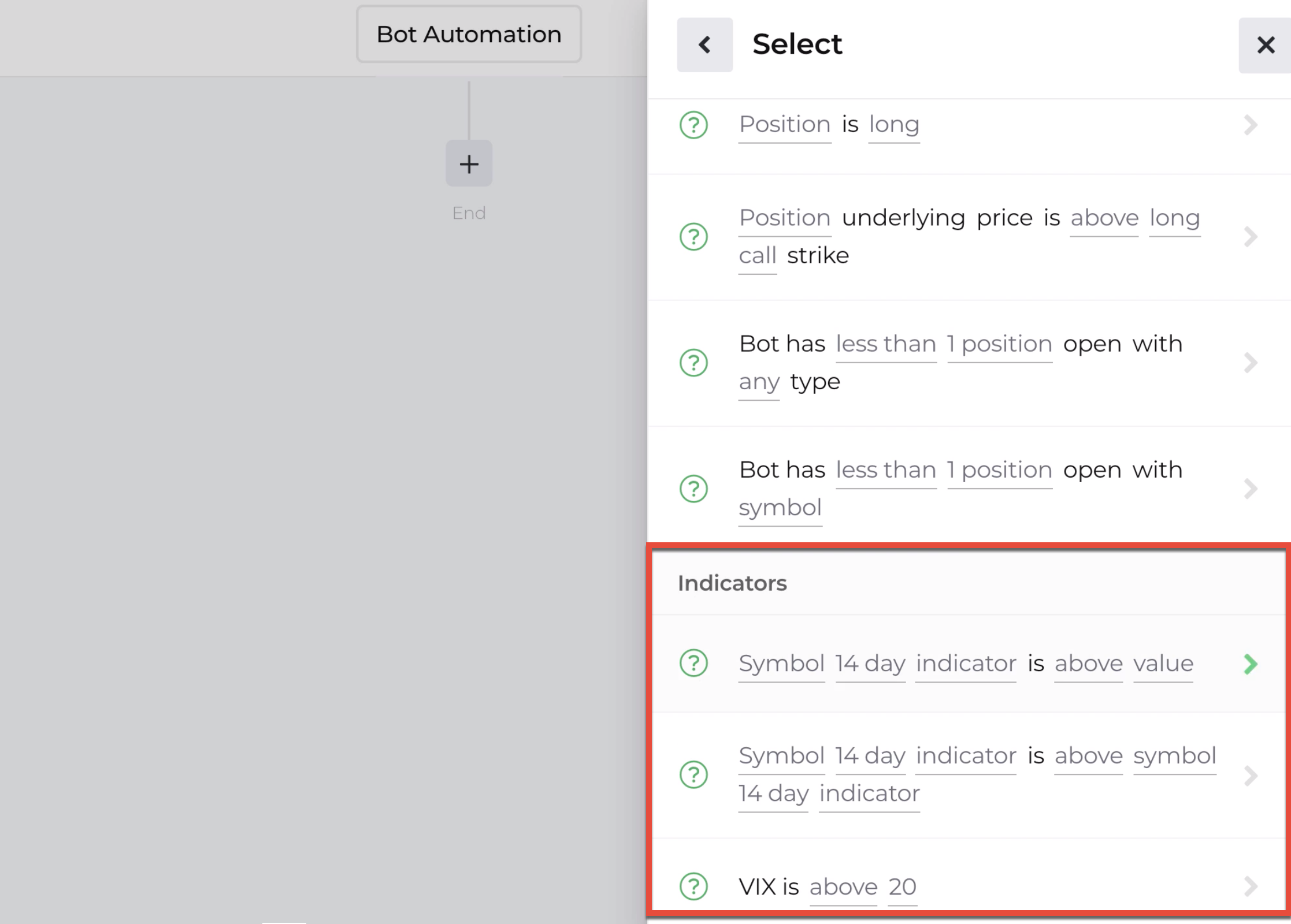 Screenshot with indicator decision criteria highlighted