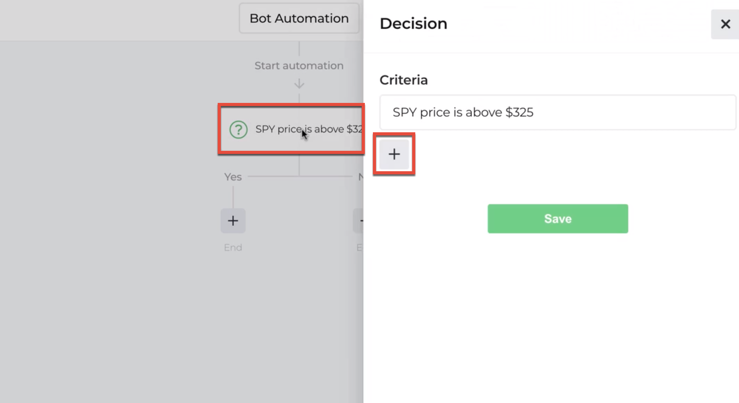 Screenshot with button for editing decision criteria highlighted