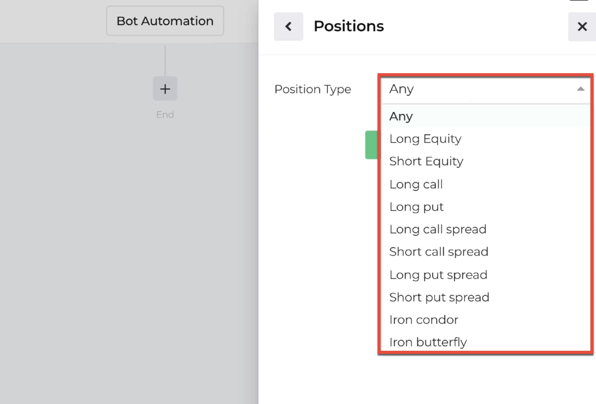 Screenshot with position types highlighted available with the repeater action
