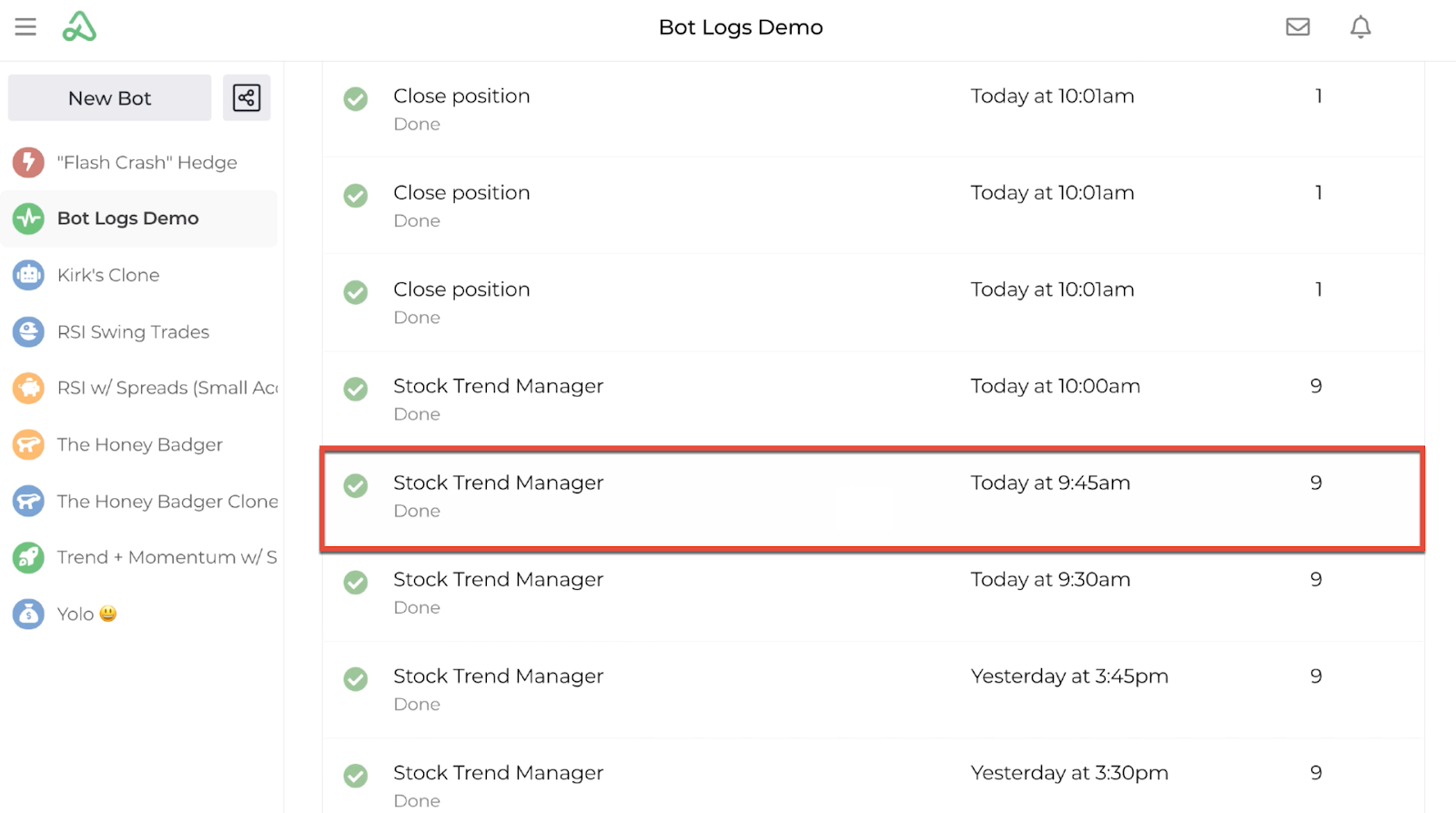 Screenshot highlighting an automation log with timestamp