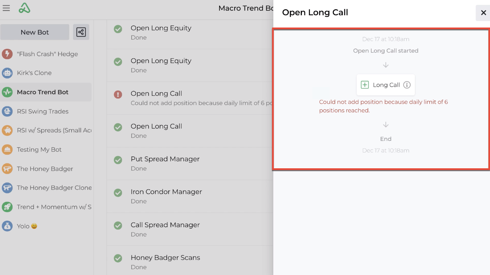Screenshot highlighting the decision criteria in the automation editor that generated the error message