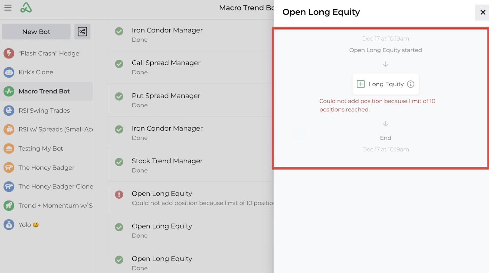 Screenshot highlighting the location of the decision criteria in the automation editor that generated the error message