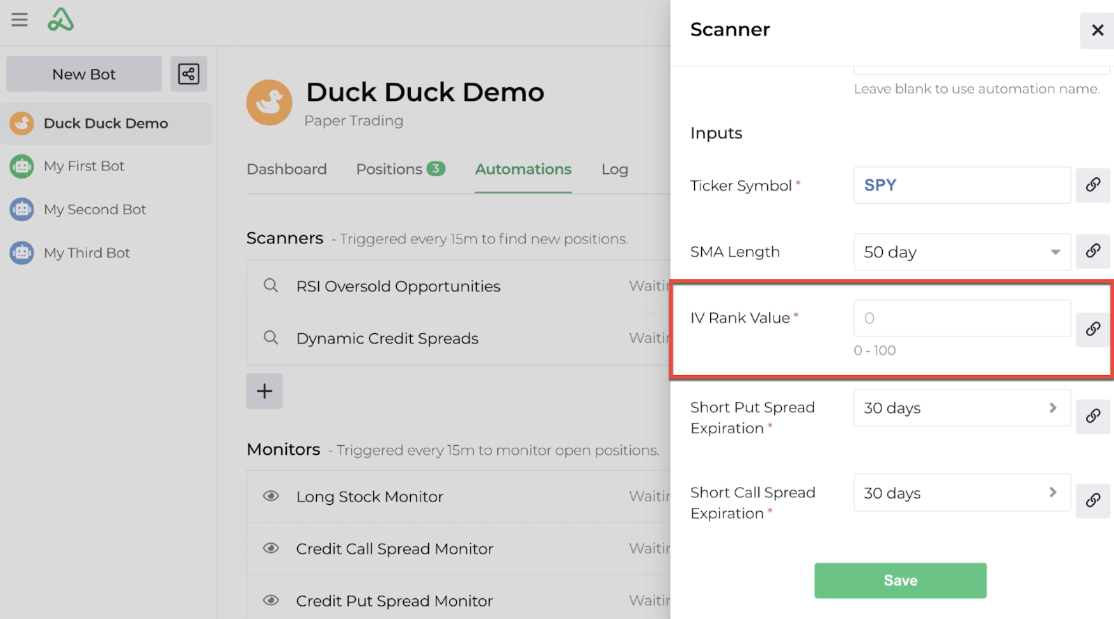 Screenshot highlighting the field missing an input in the automation settings