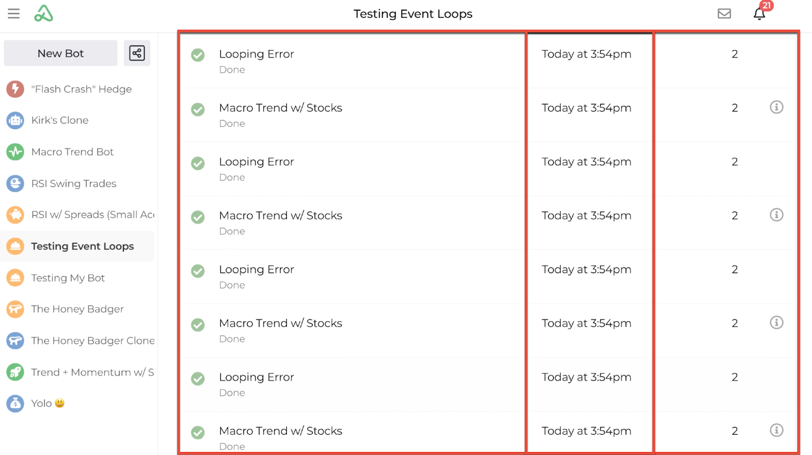 Screenshot of the bot dashboard