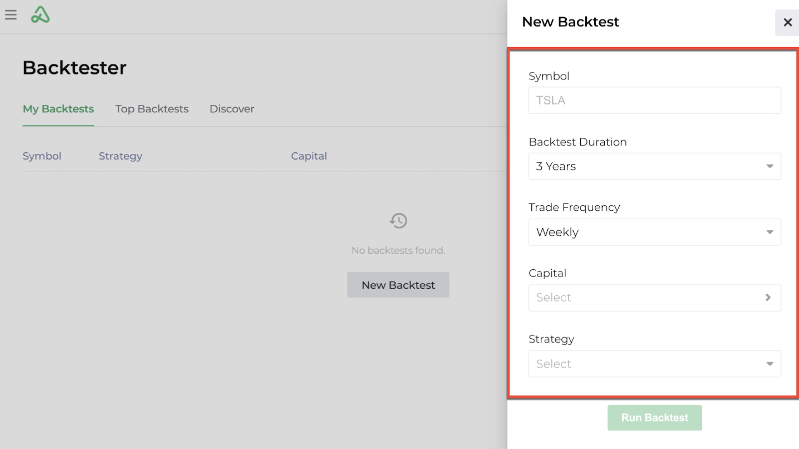 Screenshot of the new backtest criteria display