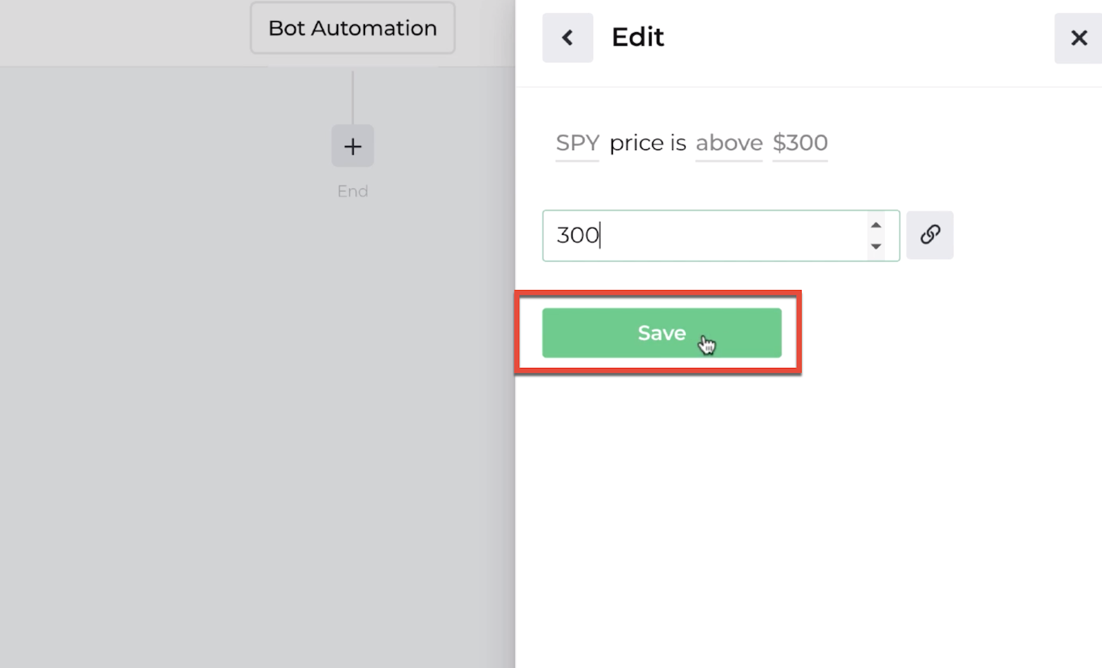 Screenshot displaying the price level input for the decision recipe
