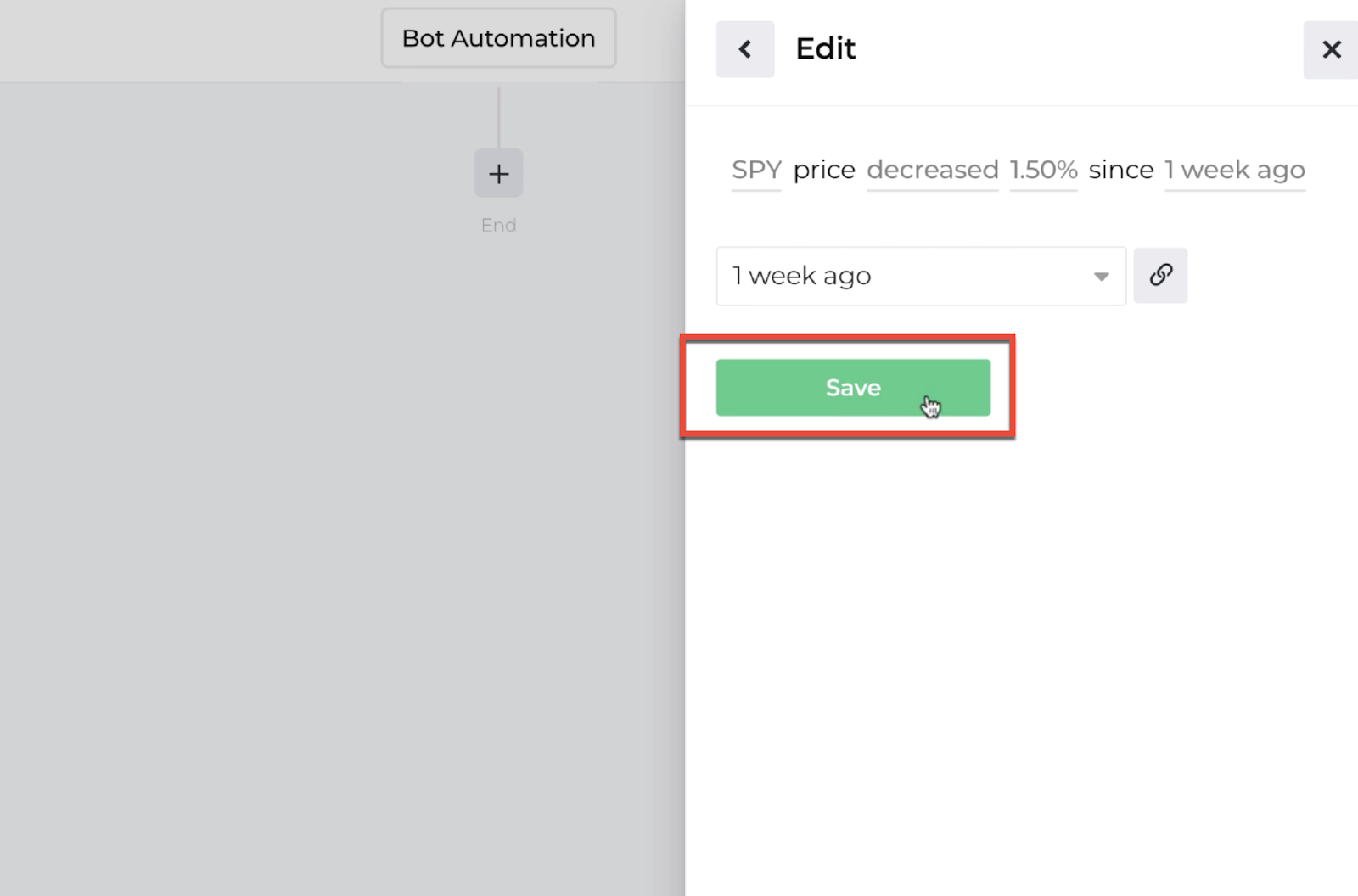 Screenshot highlighting the save button following the decision recipe inputs