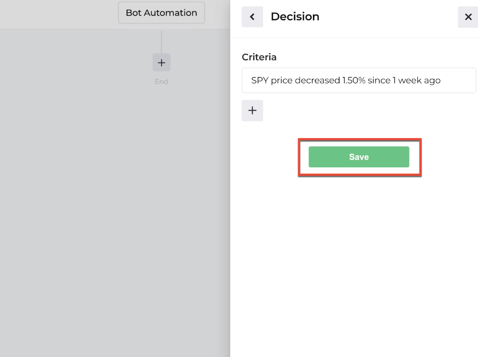 Screenshot highlighting the save button to return to the automation editor