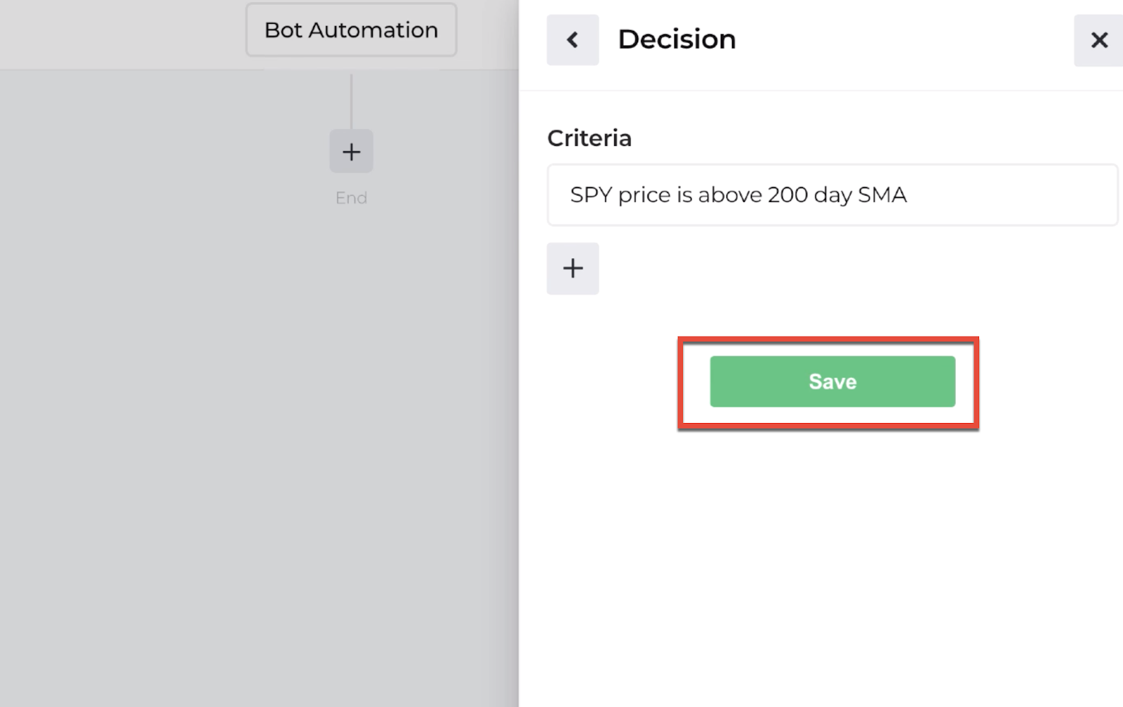 Screenshot highlighting the save button to return to the automation editor