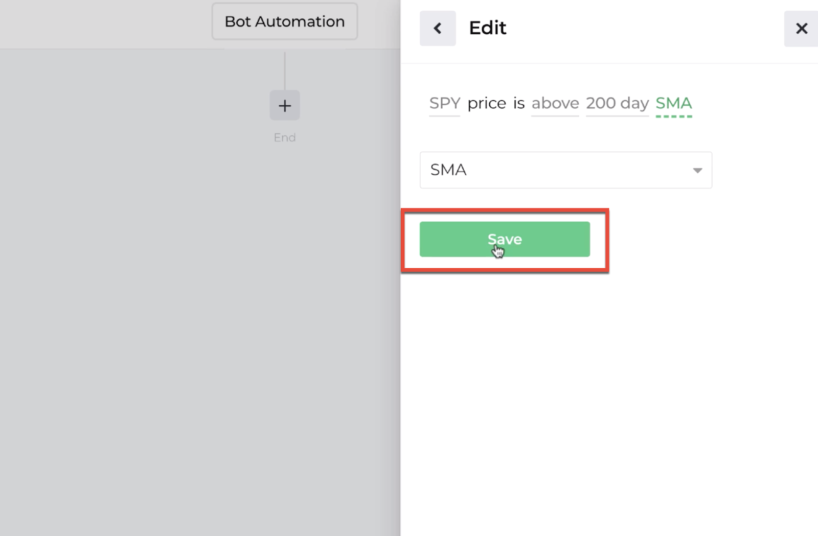 Screenshot highlighting the save button following the decision recipe inputs