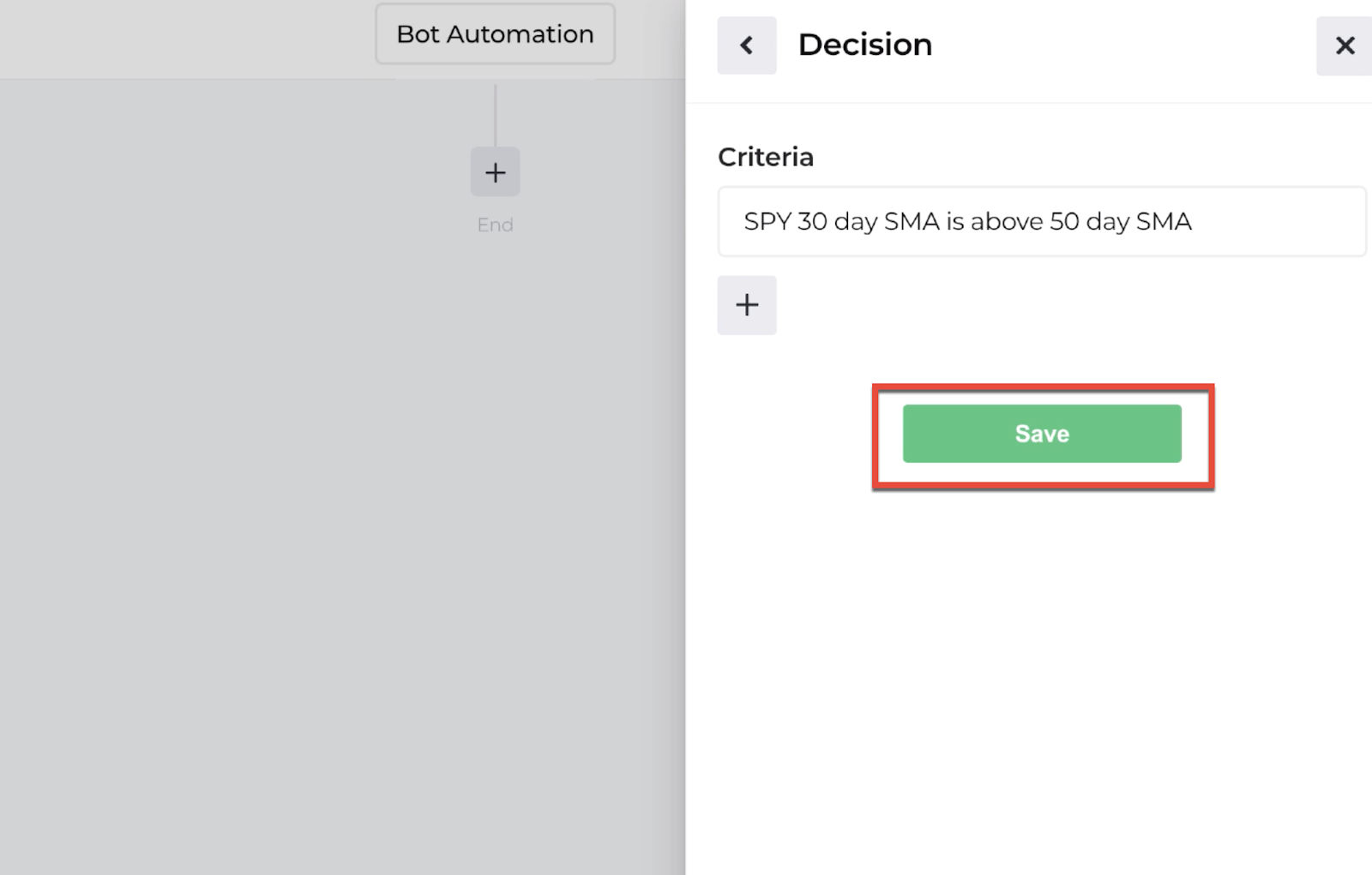 Screenshot highlighting the save button to return to the automation editor