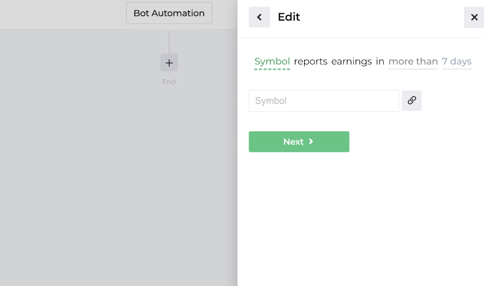 Screenshot displaying the decision recipe for evaluating underlying symbol earnings reporting
