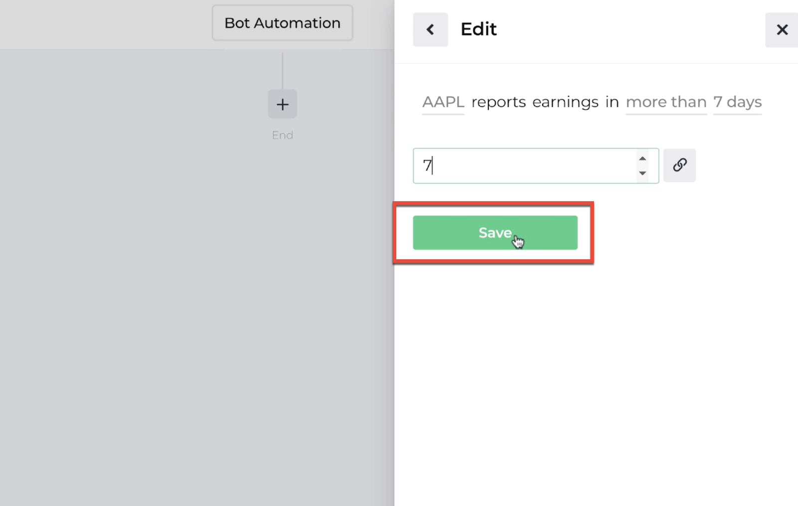 Screenshot highlighting the save button following the decision recipe inputs