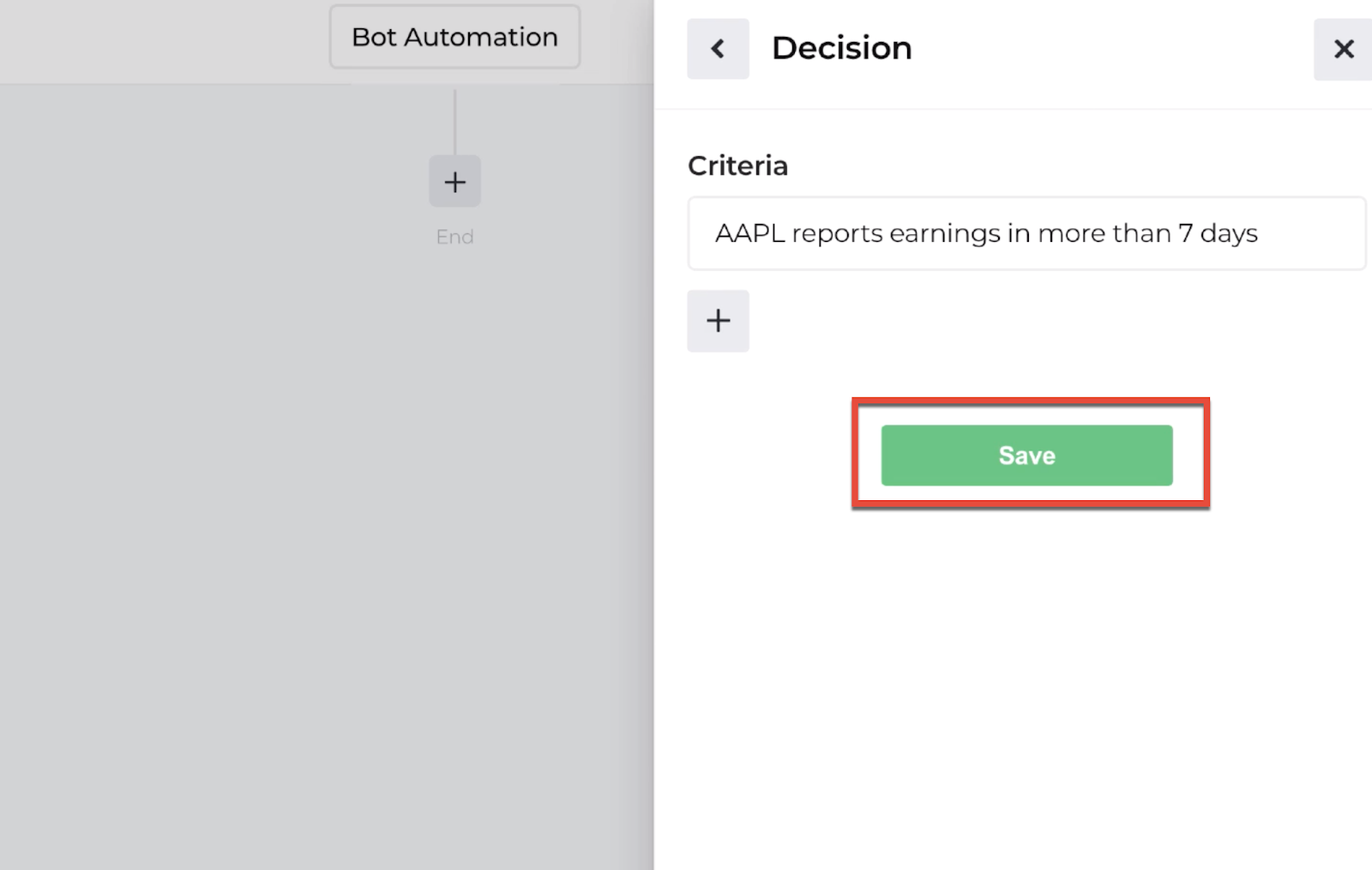 Screenshot highlighting the save button to return to the automation editor