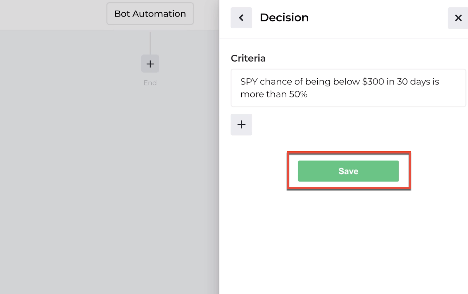 Screenshot highlighting the save button to return to the automation editor