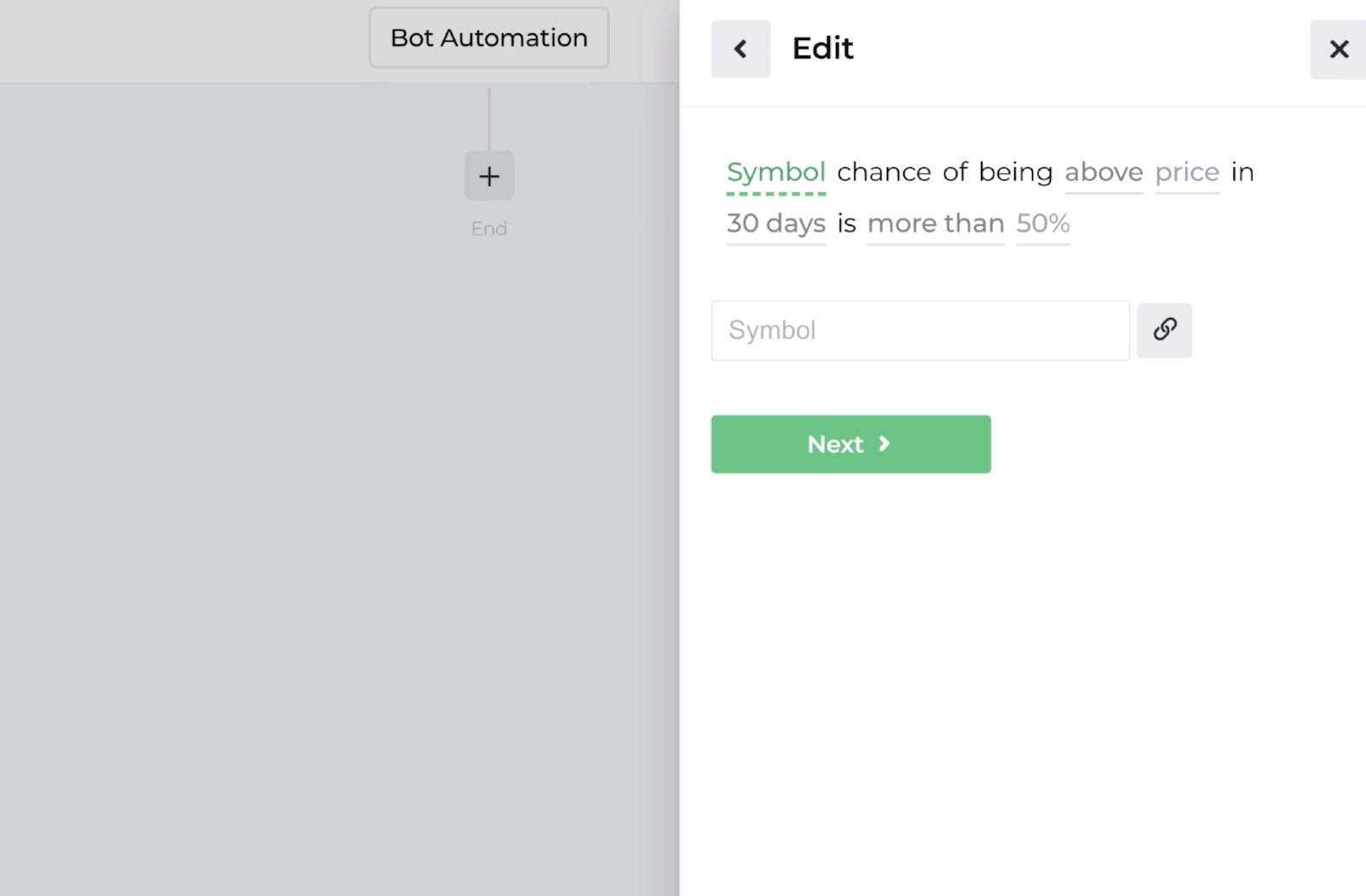 Screenshot displaying the decision recipe for evaluating underlying symbol price probability