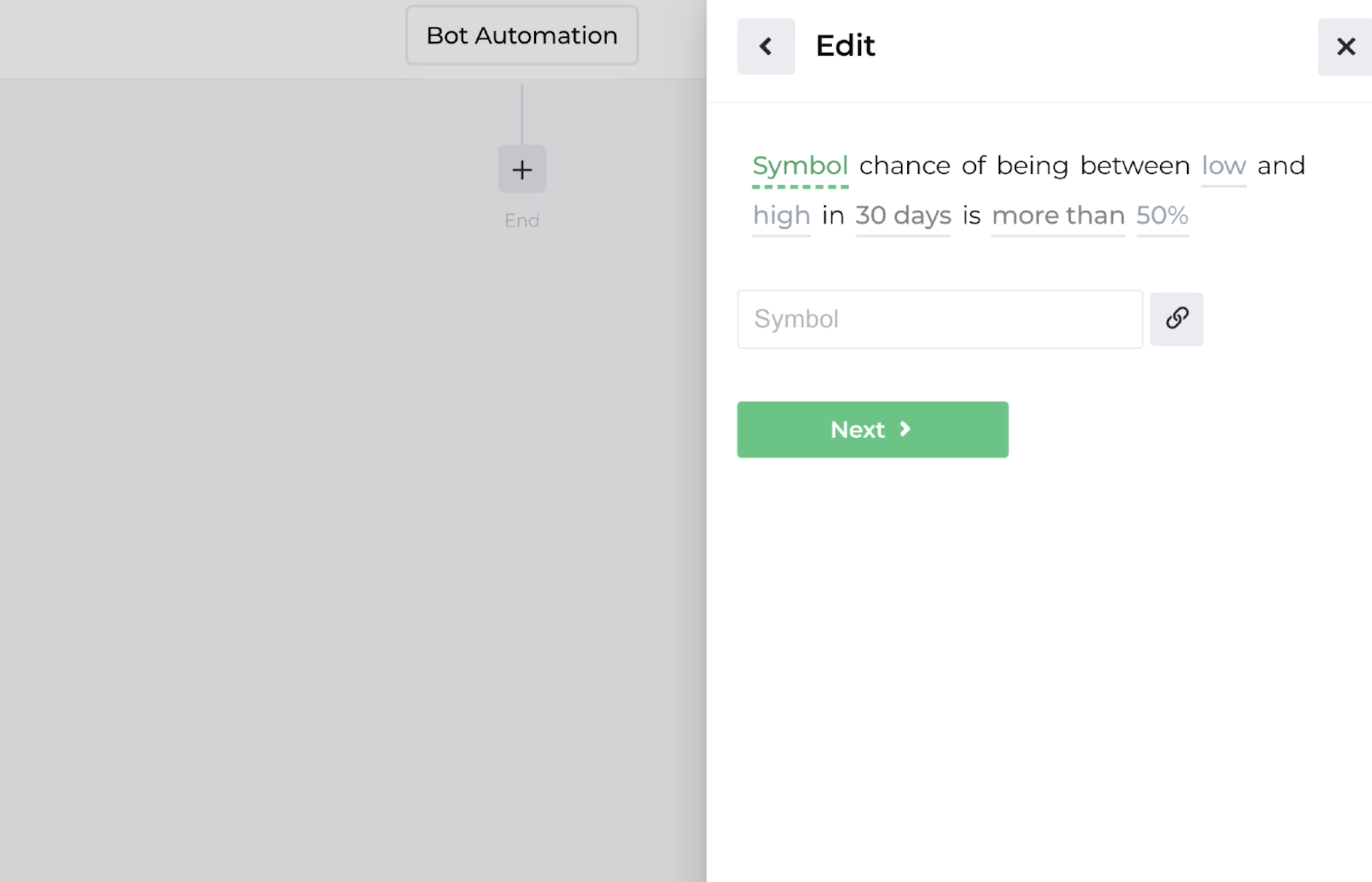 Screenshot displaying the decision recipe for evaluating underlying symbol probability within range