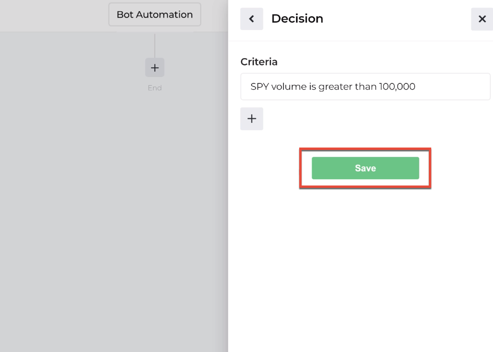 Screenshot highlighting the save button to return to the automation editor