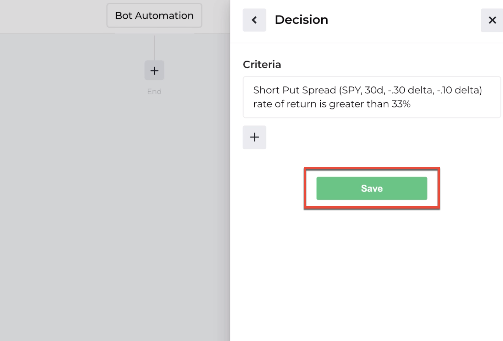 Screenshot highlighting the save button to return to the automation editor