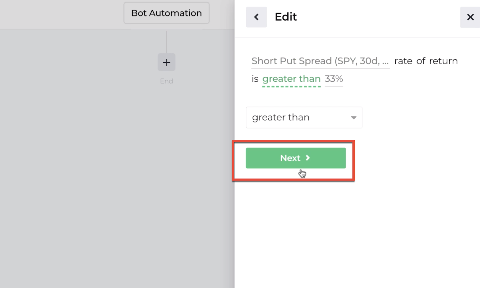 Screenshot highlighting the save button following the decision recipe inputs