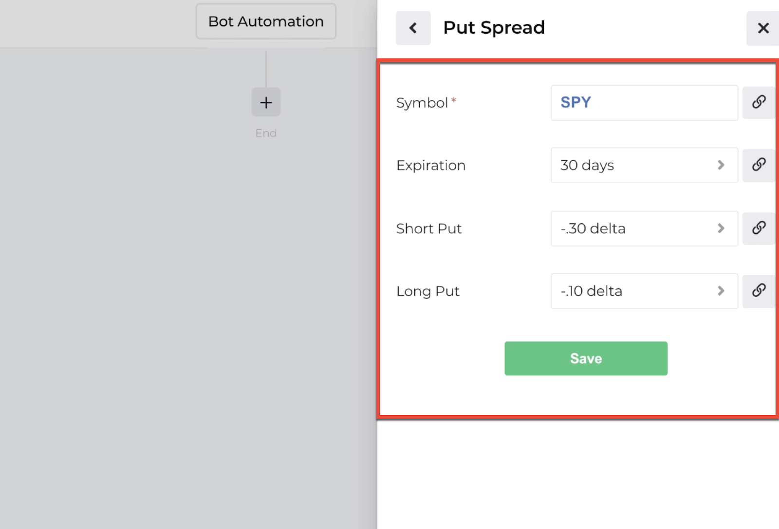 Screenshot of the decision recipe's dropdown menu criteria