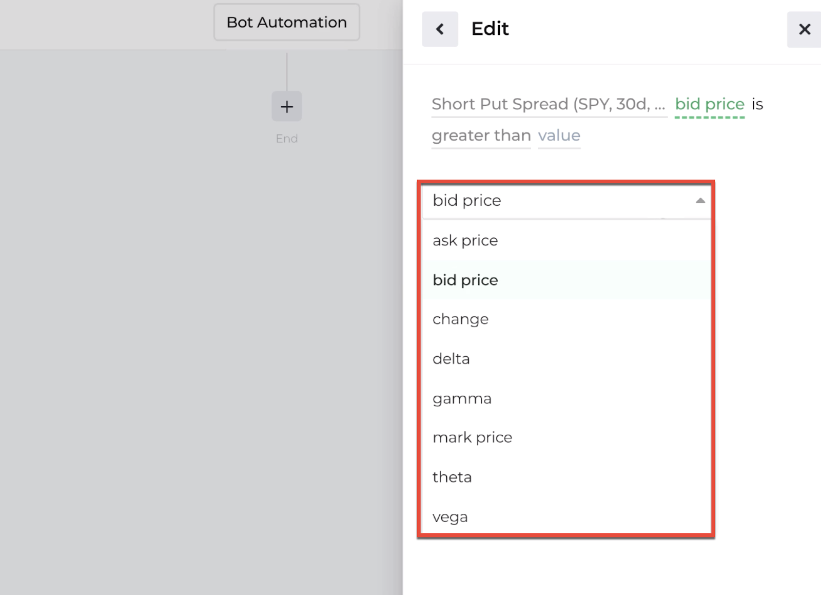 Screenshot highlighting the opportunity variables available for comparison
