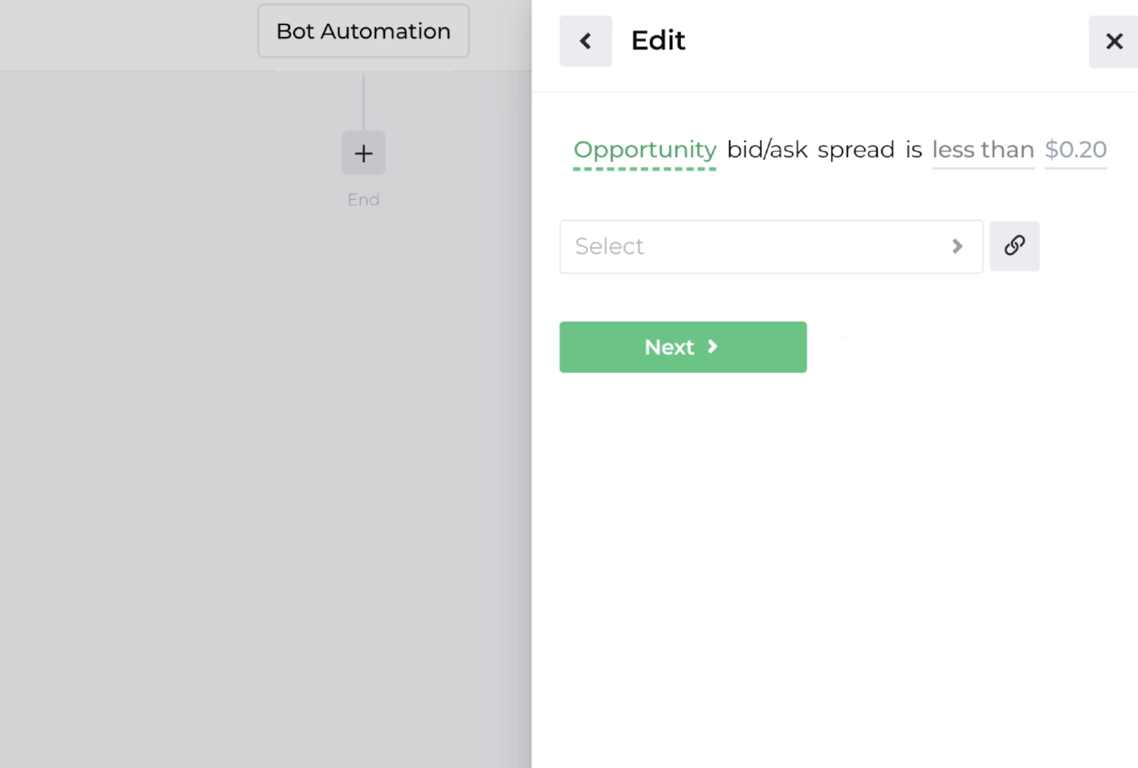 Screenshot displaying the decision recipe for comparing opportunity bid-ask spread