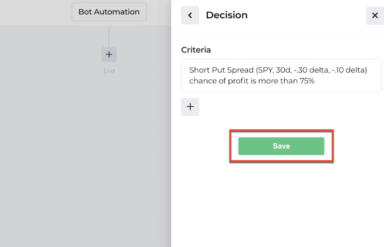 Screenshot highlighting the save button to return to the automation editor