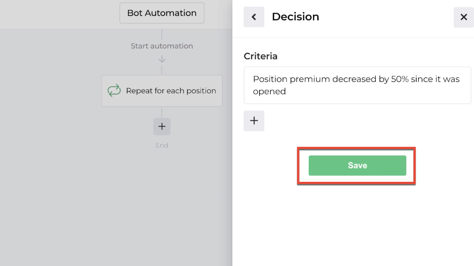 Screenshot highlighting the save button to return to the automation editor