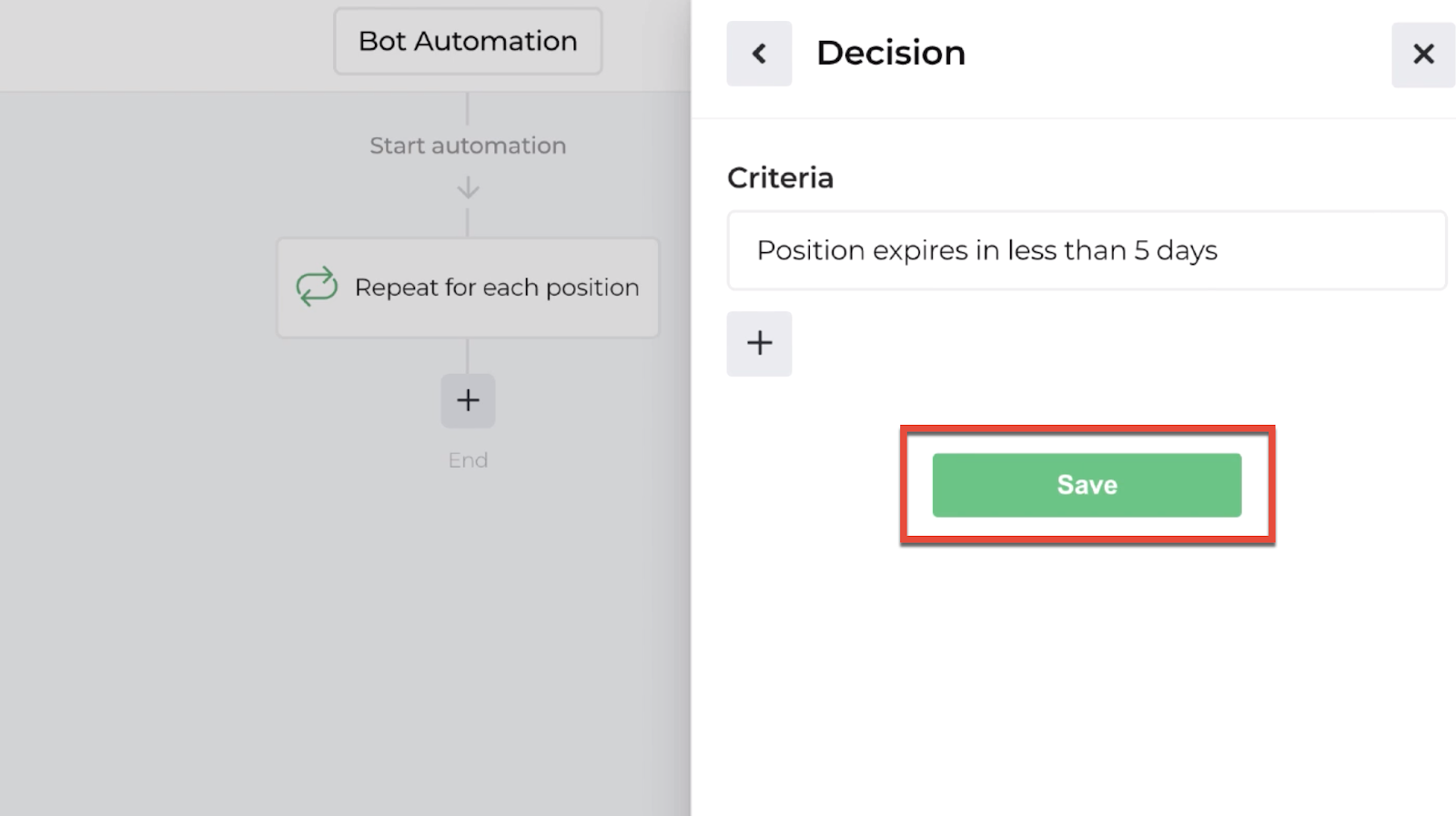 Screenshot highlighting the save button to return to the automation editor