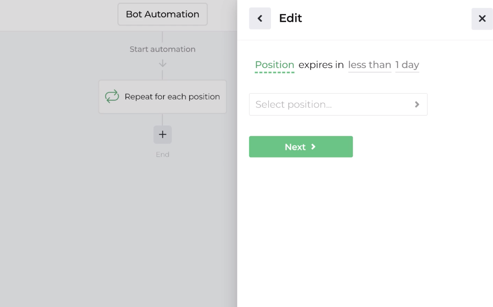 Screenshot displaying the decision recipe for comparing position time to expiration