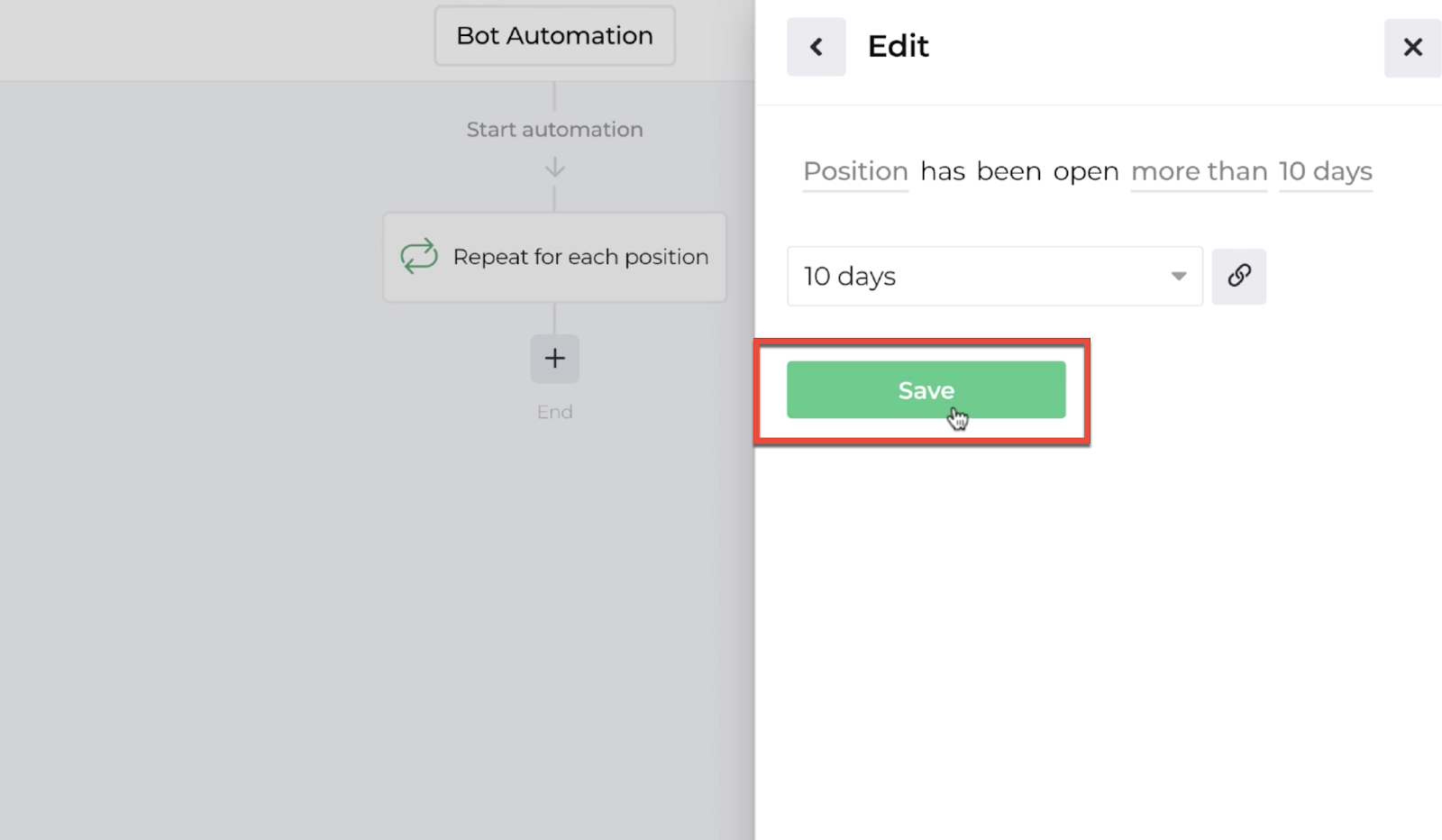Screenshot highlighting the save button following the decision recipe inputs