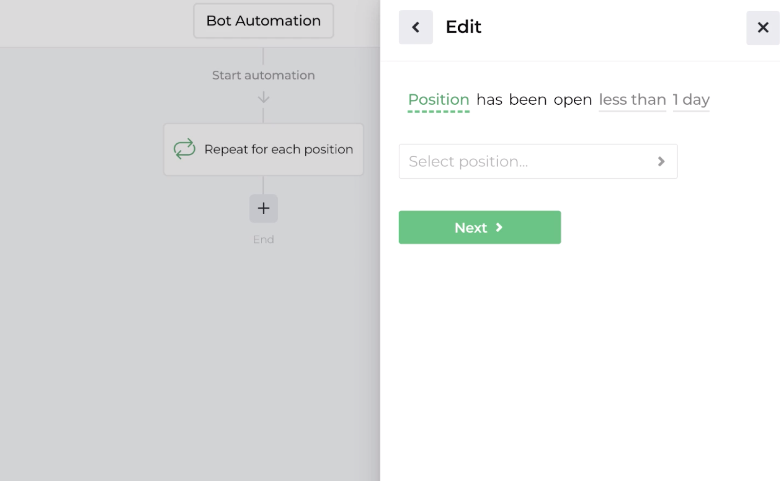 Screenshot displaying the decision recipe for comparing position duration