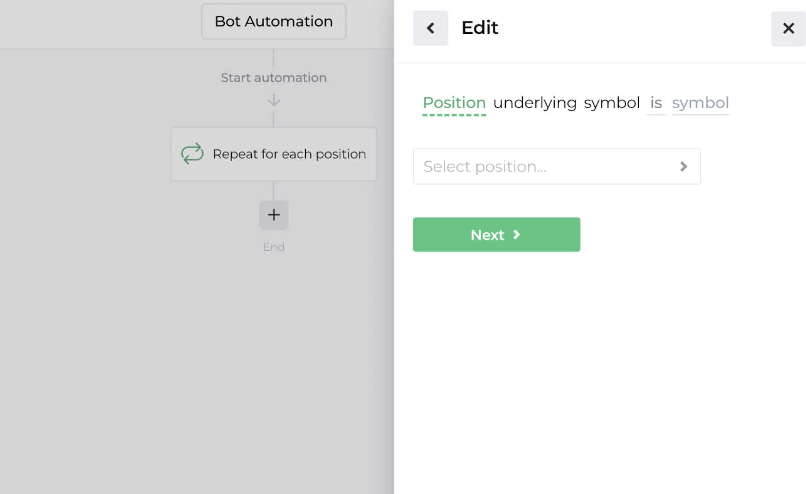 Screenshot displaying the decision recipe for evaluating position underlying symbol