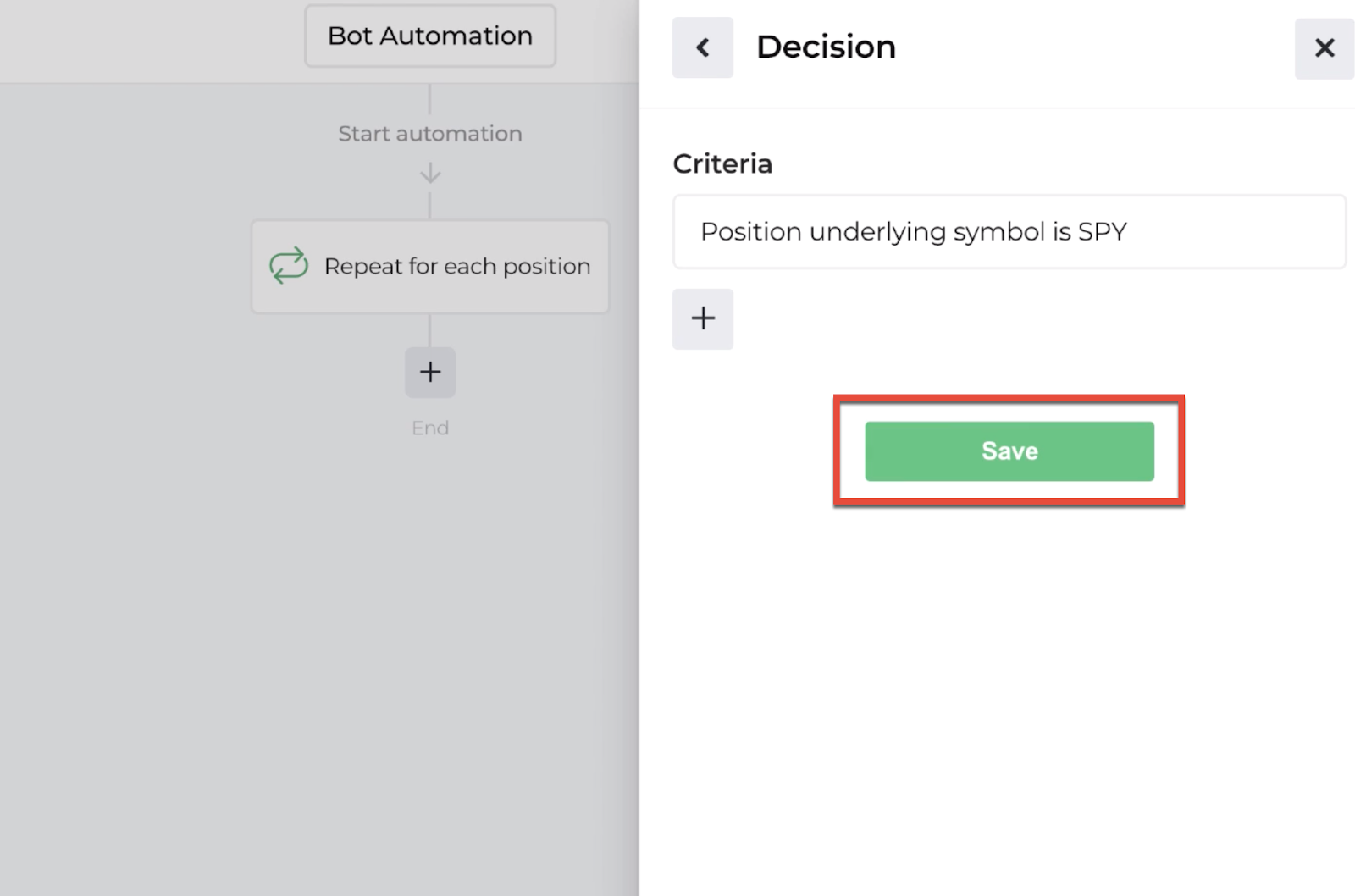 Screenshot highlighting the save button to return to the automation editor