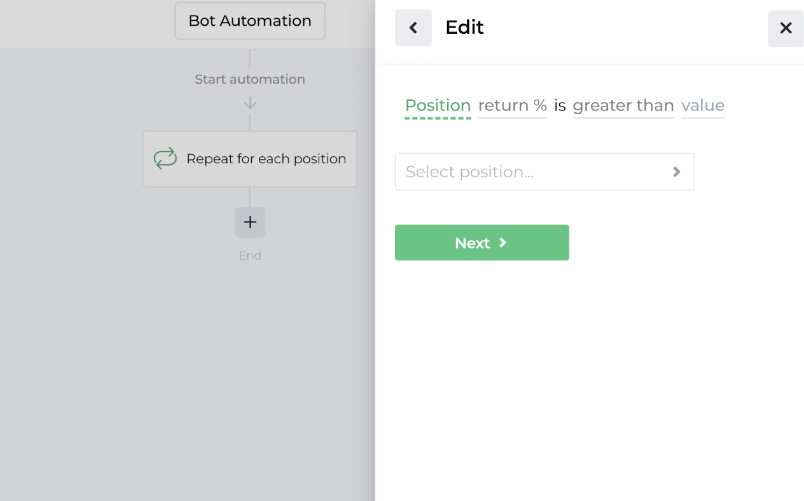 Screenshot displaying the decision recipe for comparing position properties