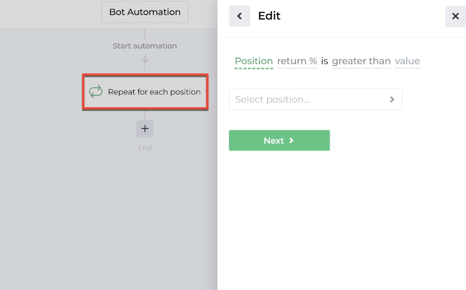 Screenshot highlighting the repeater action in the automation editor