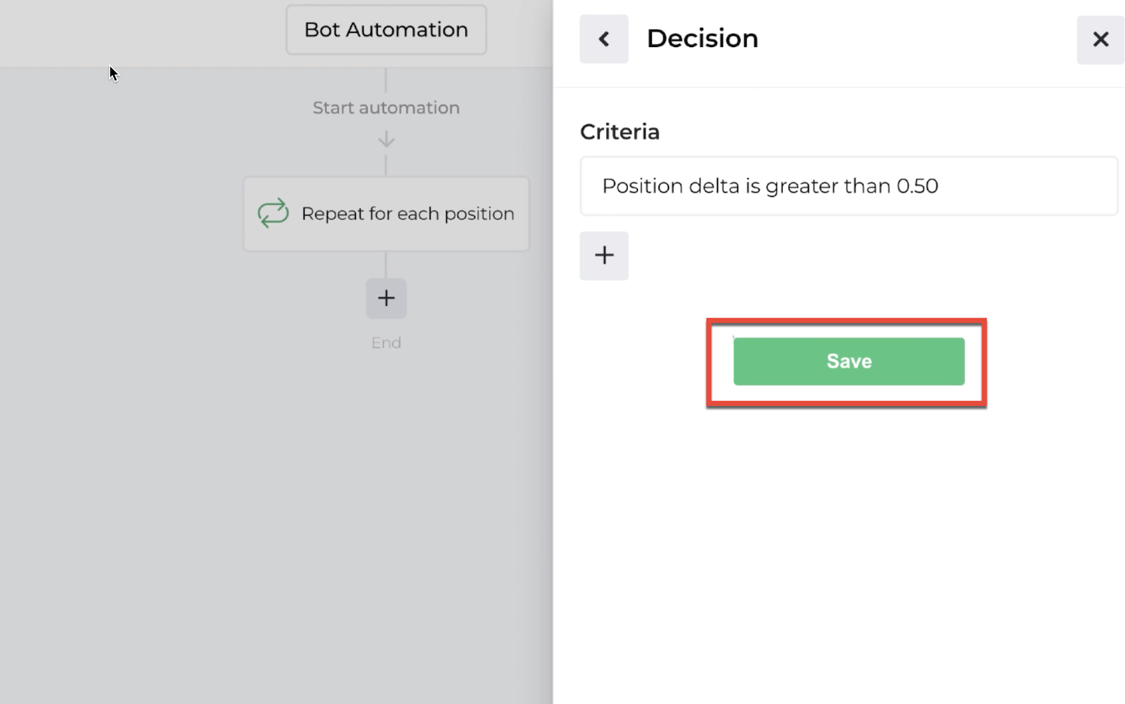 Screenshot highlighting the save button to return to the automation editor