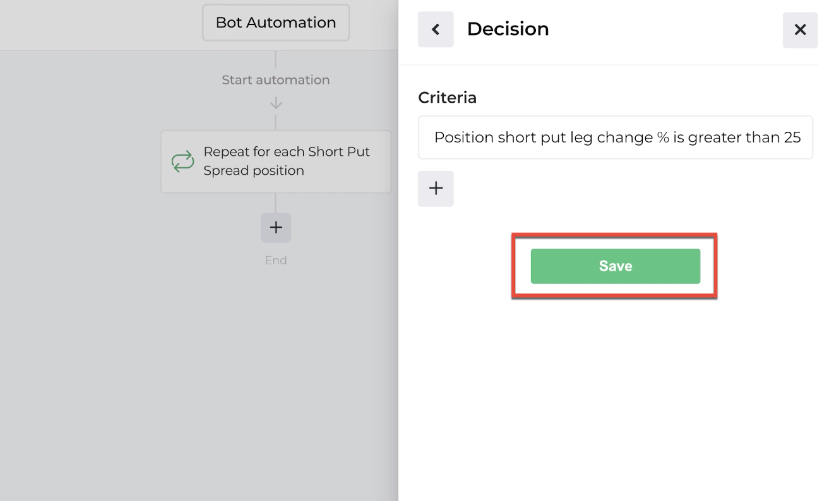 Screenshot highlighting the save button to return to the automation editor