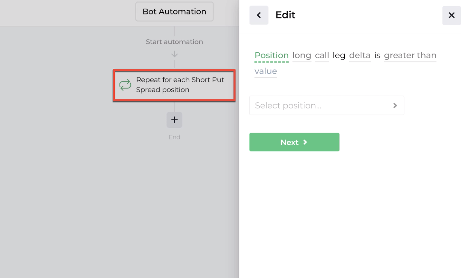 Screenshot highlighting the repeater action in the automation editor