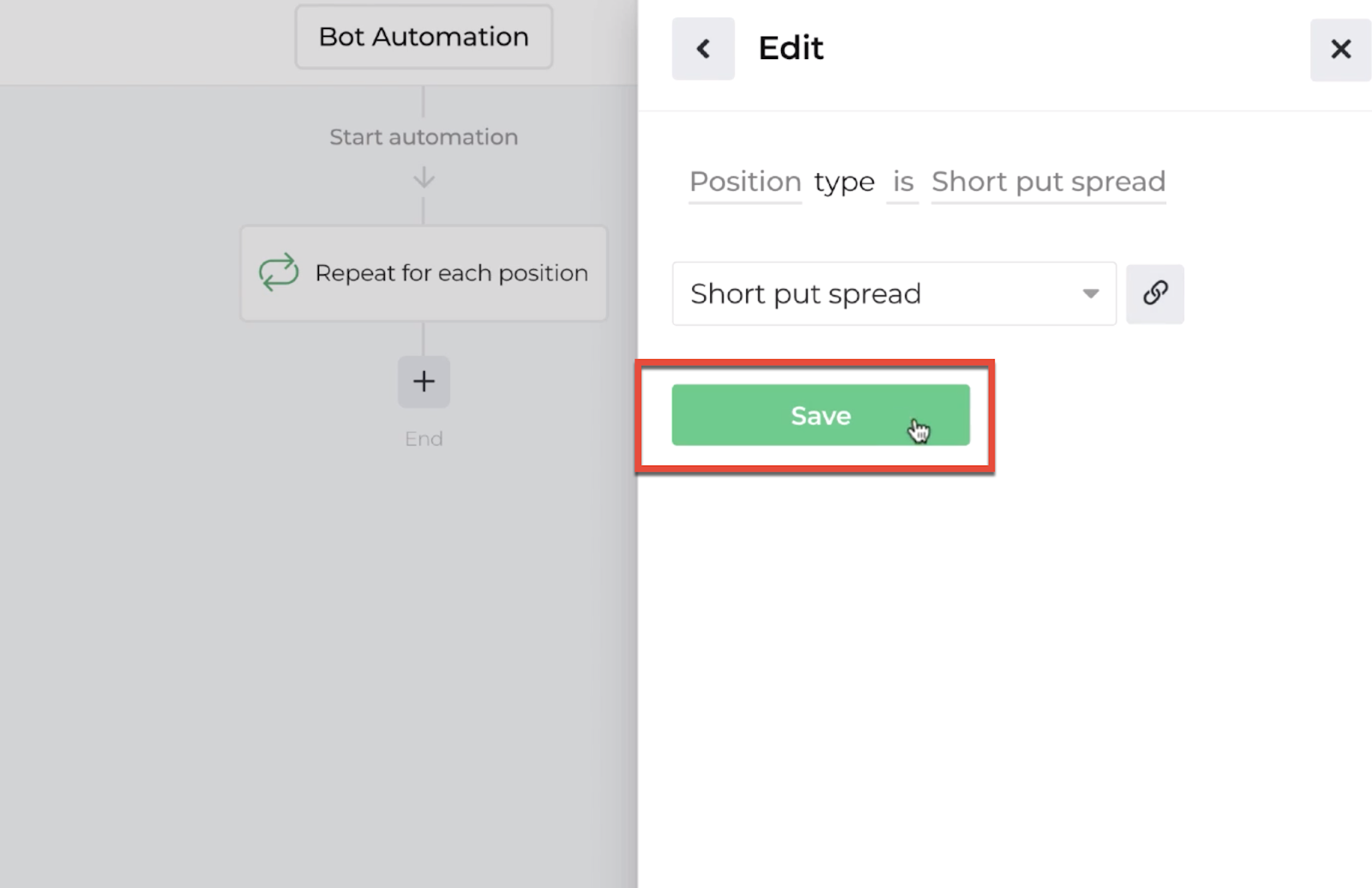 Screenshot highlighting the save button following the decision recipe inputs