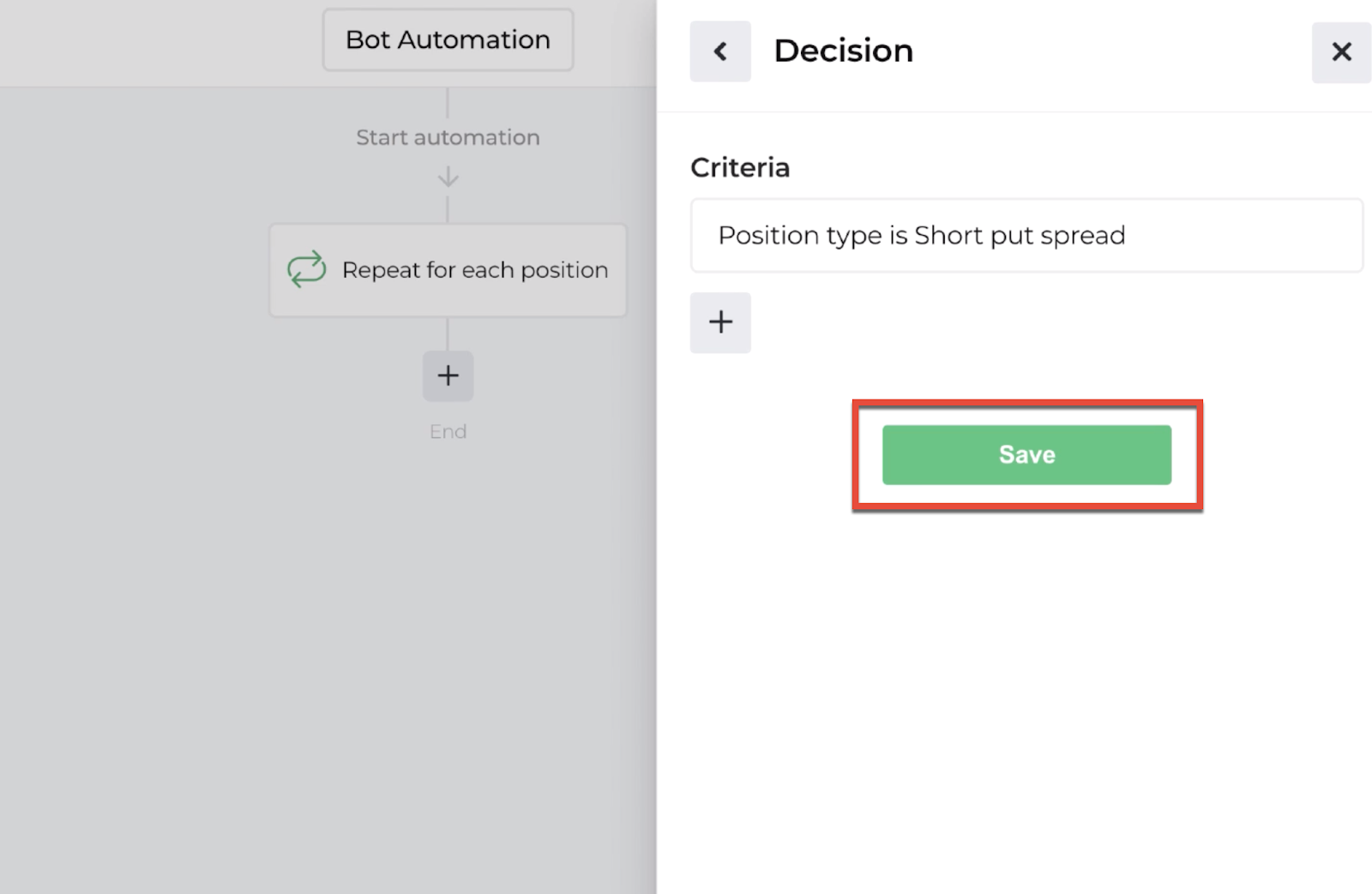 Screenshot highlighting the save button to return to the automation editor