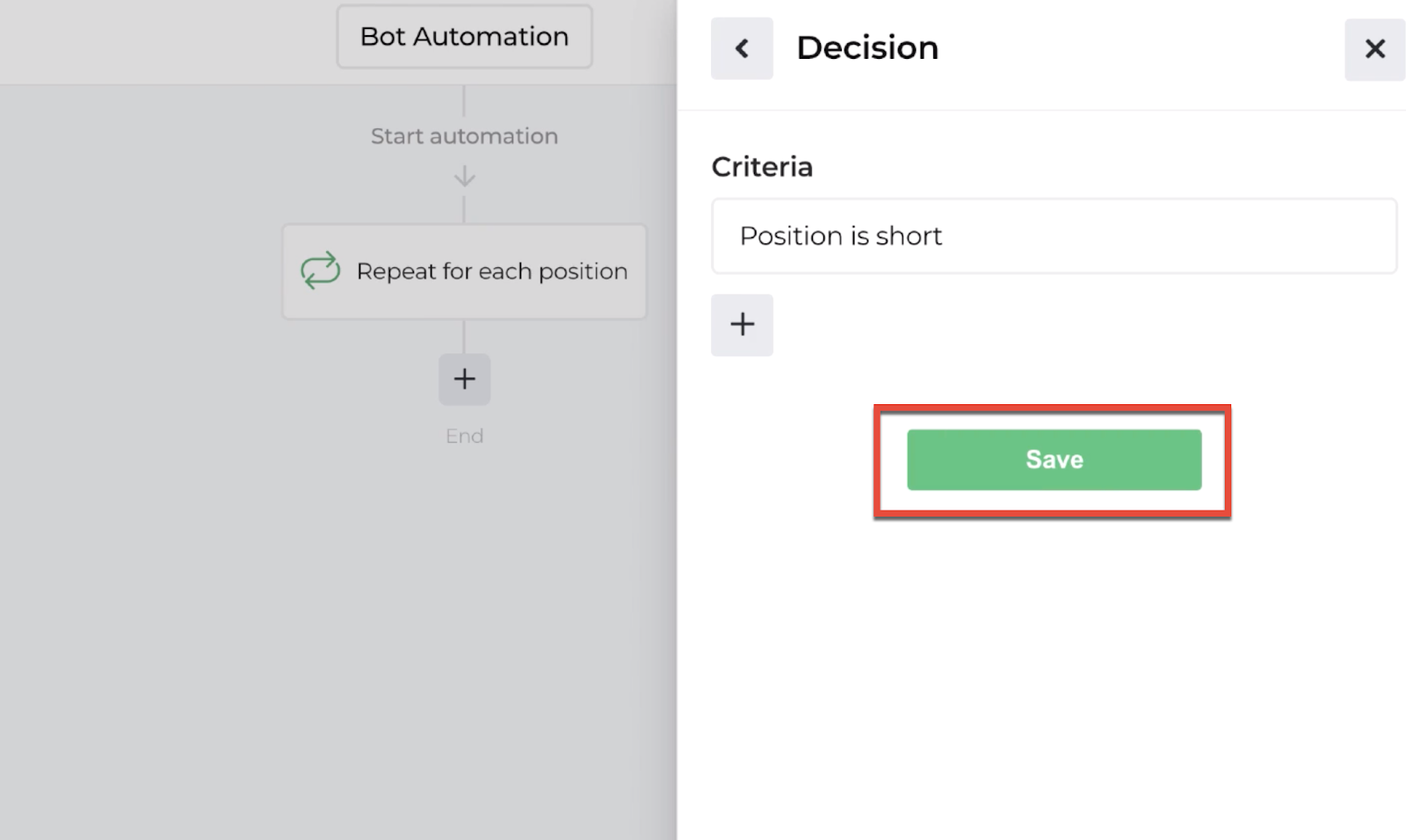 Screenshot highlighting the save button to return to the automation editor